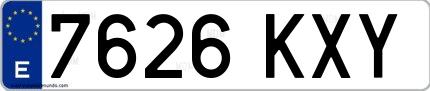 Ejemplo de matrícula española 7626 KXY