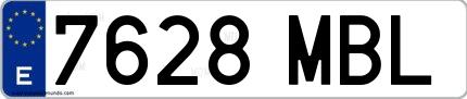 Ejemplo de matrícula española 7628 MBL