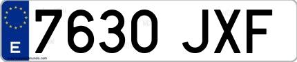 Ejemplo de matrícula española 7630 JXF