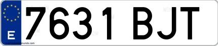 Ejemplo de matrícula de coche ordinaria 7631 BJT