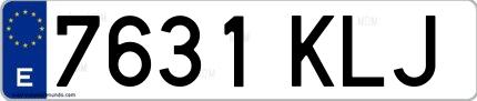 Ejemplo de matrícula española 7631 KLJ