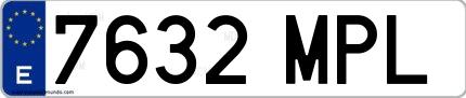 Ejemplo de matrícula española 7632 MPL
