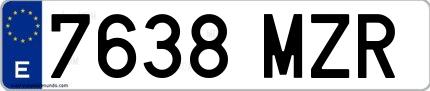 Ejemplo de matrícula española 7638 MZR
