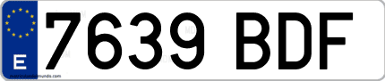 Ejemplo de matrícula de coche ordinaria 7639 BDF