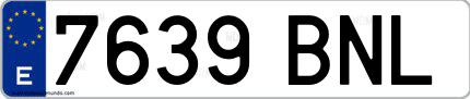 Ejemplo de matrícula española 7639 BNL