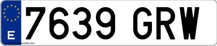 Ejemplo de matrícula de coche ordinaria 7639 GRW