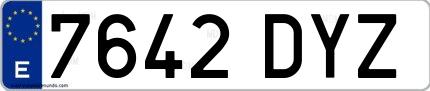 Ejemplo de matrícula española 7642 DYZ