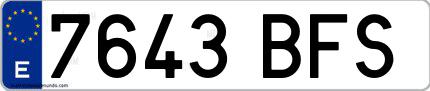 Ejemplo de matrícula española 7643 BFS
