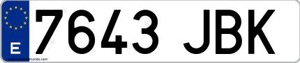 Ejemplo de matrícula española 7643 JBK