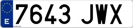Ejemplo de matrícula española 7643 JWX