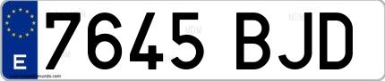 Ejemplo de matrícula española 7645 BJD