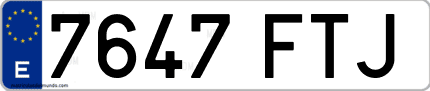 Ejemplo de matrícula de coche ordinaria 7647 FTJ