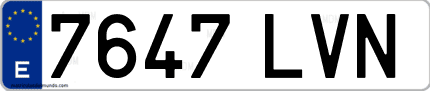 Ejemplo de matrícula de coche ordinaria 7647 LVN