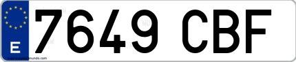 Ejemplo de matrícula española 7649 CBF