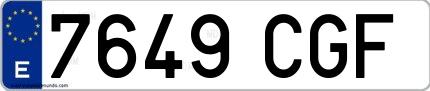 Ejemplo de matrícula española 7649 CGF