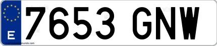 Ejemplo de matrícula española 7653 GNW