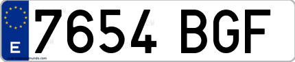 Ejemplo de matrícula de coche ordinaria 7654 BGF