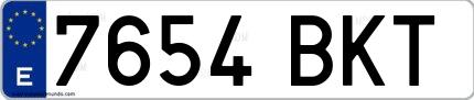 Ejemplo de matrícula española 7654 BKT
