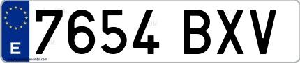 Ejemplo de matrícula española 7654 BXV