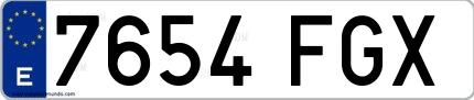 Ejemplo de matrícula española 7654 FGX