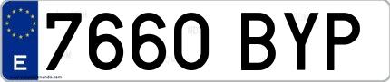 Ejemplo de matrícula española 7660 BYP