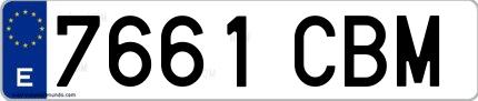 Ejemplo de matrícula española 7661 CBM