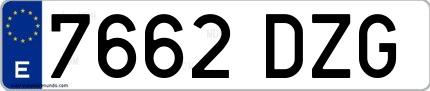 Ejemplo de matrícula española 7662 DZG