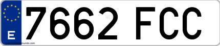 Ejemplo de matrícula de coche ordinaria 7662 FCC