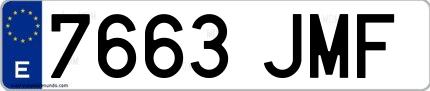 Ejemplo de matrícula española 7663 JMF