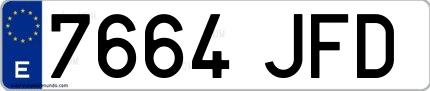 Ejemplo de matrícula española 7664 JFD
