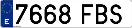 Ejemplo de matrícula española 7668 FBS