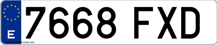 Ejemplo de matrícula de coche ordinaria 7668 FXD