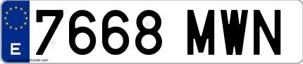 Ejemplo de matrícula española 7668 MWN