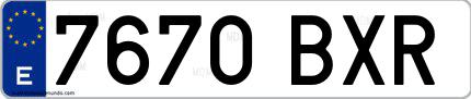 Ejemplo de matrícula española 7670 BXR