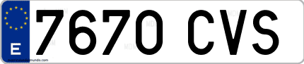 Ejemplo de matrícula de coche ordinaria 7670 CVS