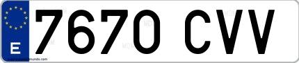 Ejemplo de matrícula española 7670 CVV