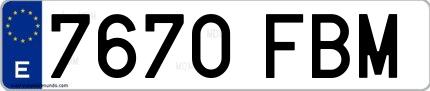 Ejemplo de matrícula española 7670 FBM