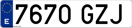 Ejemplo de matrícula de coche ordinaria 7670 GZJ