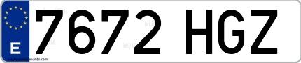 Ejemplo de matrícula española 7672 HGZ