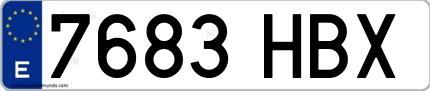 Ejemplo de matrícula española 7683 HBX