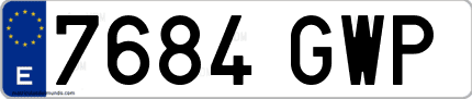 Ejemplo de matrícula de coche ordinaria 7684 GWP