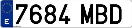Ejemplo de matrícula de coche ordinaria 7684 MBD