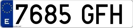 Ejemplo de matrícula española 7685 GFH