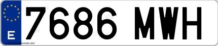 Ejemplo de matrícula de coche ordinaria 7686 MWH