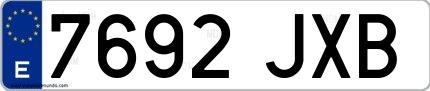 Ejemplo de matrícula de coche ordinaria 7692 JXB