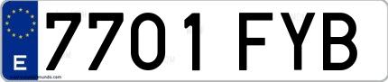 Ejemplo de matrícula española 7701 FYB