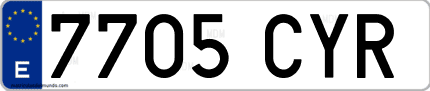 Ejemplo de matrícula de coche ordinaria 7705 CYR
