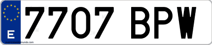 Ejemplo de matrícula de coche ordinaria 7707 BPW