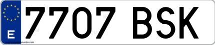 Ejemplo de matrícula española 7707 BSK