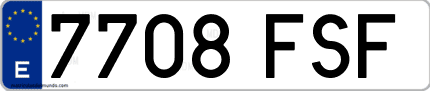 Ejemplo de matrícula de coche ordinaria 7708 FSF